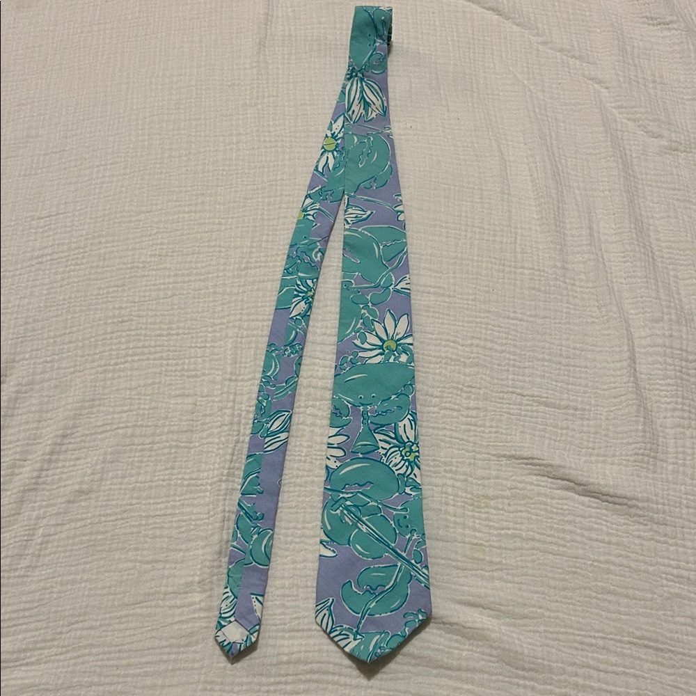 Lilly Pulitzer Men’s Floral & Crab Tie Pastel Cotton Beach Cruise Resort Aquatic